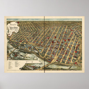 Póster Mapa Panorámico de Antigüedades Minneapolis Minnes