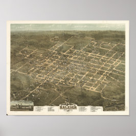 Póster Mapa Panorámico de Antigüedades Raleigh N. Carolin