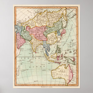 Póster Mapa panorámico de Asia y Australia