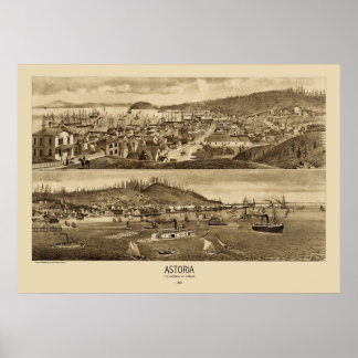 Póster Mapa Panorámico de Astoria Oregon 1883