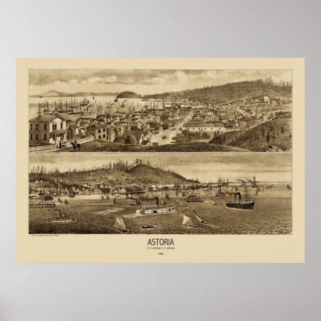 Póster Mapa Panorámico de Astoria Oregon 1883 (Frente)
