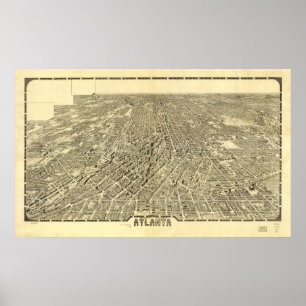 Póster Mapa Panorámico de Atlanta Georgia 1919