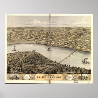 Póster Mapa Panorámico de Aves de Saint Charles MO 1869