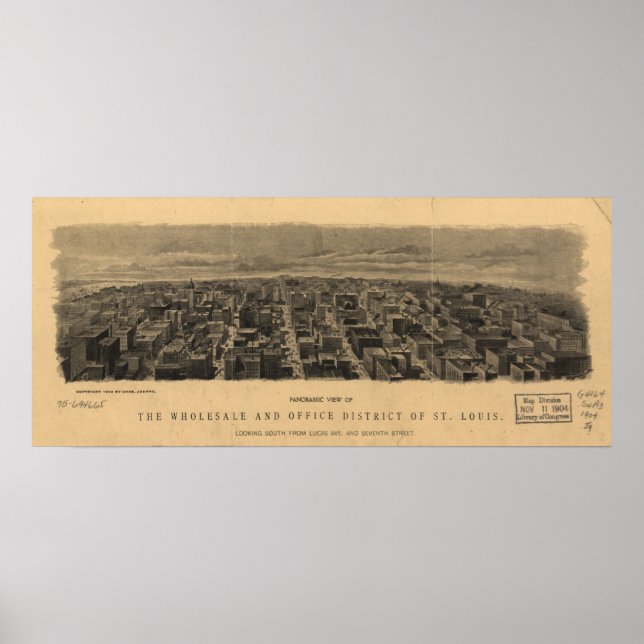 Póster Mapa Panorámico de Aves de St. Louis MO 1904 (Frente)
