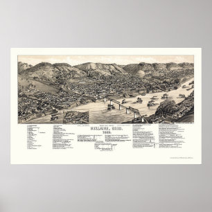 Póster Mapa panorámico de Bellaire, OH - 1882