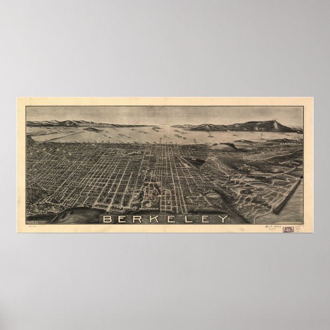 Póster Mapa Panorámico de Berkeley California 1909 (Frente)