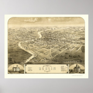 Póster Mapa panorámico de Berlín, WI - 1867