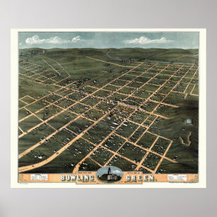 Póster Mapa Panorámico de Bowling Green, KY - 1871