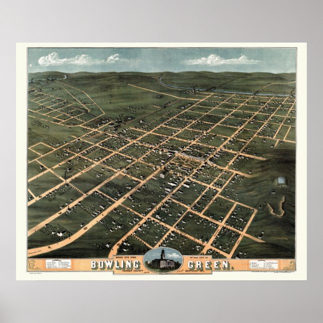 Póster Mapa Panorámico de Bowling Green, KY - 1871 (Frente)