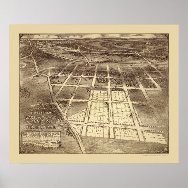 Póster Mapa Panorámico de Brookland, DC - 1895 (Frente)