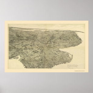 Póster Mapa Panorámico de Brooklyn, NY - 1897