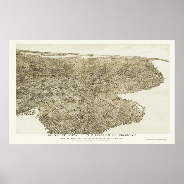 Póster Mapa Panorámico de Brooklyn, NY - 1897 (Frente)