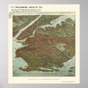 Póster Mapa Panorámico de Brooklyn, NY - 1908