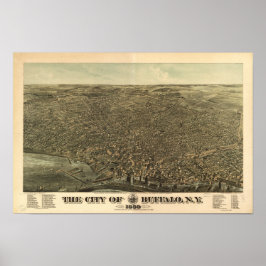 Póster Mapa Panorámico de Búfalo New York 1880