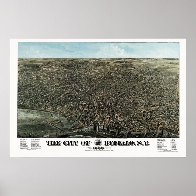 Póster Mapa panorámico de búfalo, NY - 1880 (Frente)