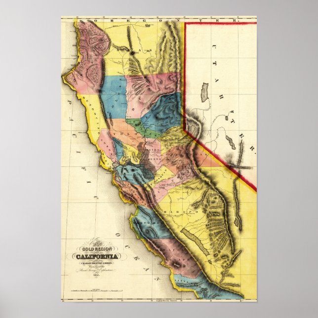 Póster Mapa Panorámico de California (Frente)