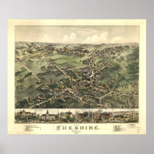 Póster Mapa Panorámico de Cheshire CT Birds View 1882