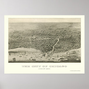 Póster Mapa panorámico de Chicago, IL - 1860