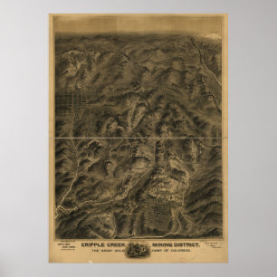 Póster Mapa panorámico de Colorado 1895 de la cala del