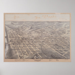 Póster Mapa Panorámico de Dallas, TX Birds View 1872