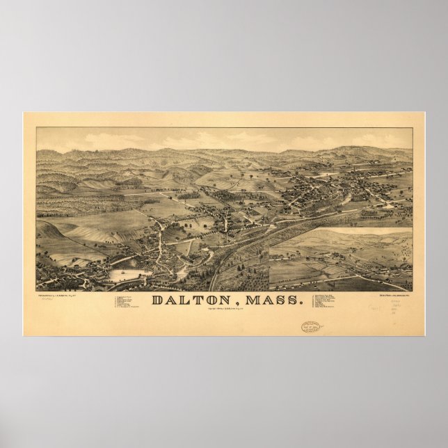 Póster Mapa Panorámico de Dalton Massachusetts 1884 (Frente)