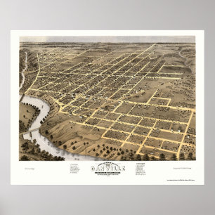 Póster Mapa panorámico de Danville, IL - 1869