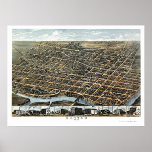 Póster Mapa panorámico de Dayton, OH - 1870