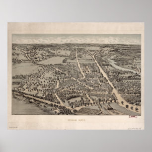 Póster Mapa Panorámico de Dedham Massachusetts 1876