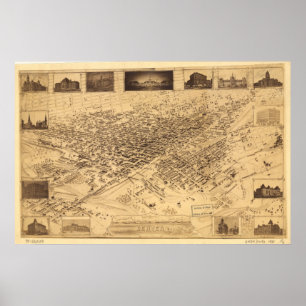 Póster Mapa Panorámico de Denver Colorado 1881