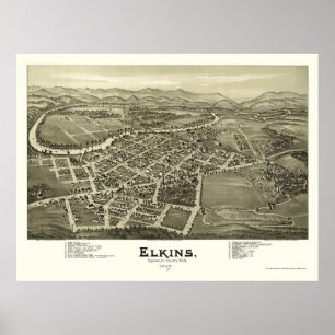 Póster Mapa panorámico de Elkins, WV - 1897