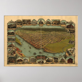 Póster Mapa Panorámico de Eureka California 1902