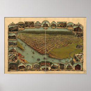 Póster Mapa Panorámico de Eureka California 1902