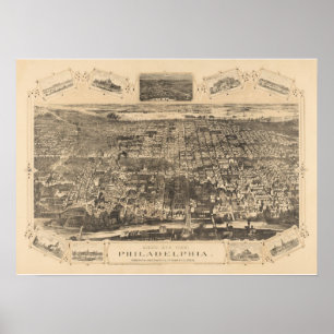 Póster Mapa panorámico de Filadelfia PA DIGITALMENTE REMA