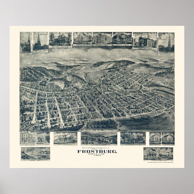 Póster Mapa Panorámico de Frostburg, MD - 1905 (Frente)