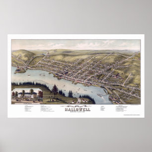 Póster Mapa Panorámico de Hallowell, ME - 1878