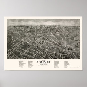 Póster Mapa Panorámico de High Point, NC - 1913