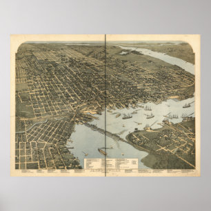 Póster Mapa Panorámico de Jacksonville Florida 1893