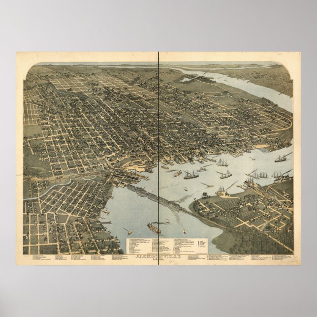 Póster Mapa Panorámico de Jacksonville Florida 1893 (Frente)
