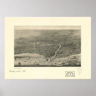 Póster Mapa Panorámico de la Antigua Chicago Illinois 186