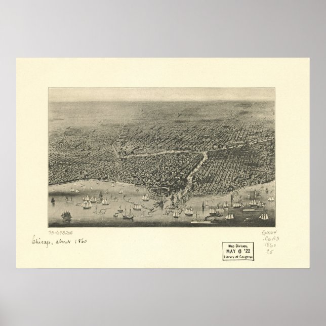 Póster Mapa Panorámico de la Antigua Chicago Illinois 186 (Frente)