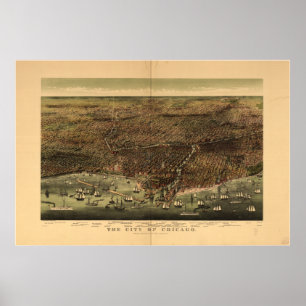 Póster Mapa Panorámico de la Antigua Chicago Illinois 189