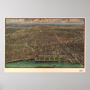 Póster Mapa Panorámico de la Antigua Chicago Illinois 191