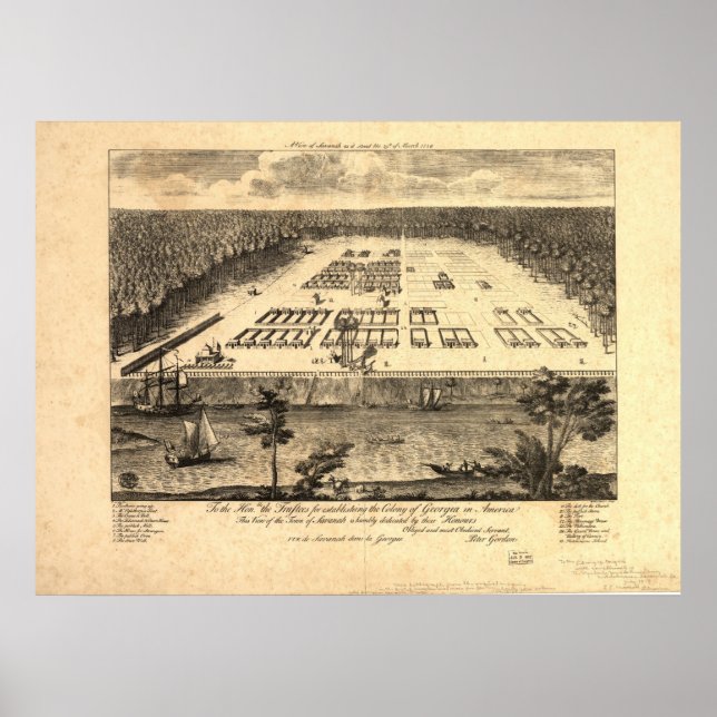 Póster Mapa Panorámico de la Antigua Georgia 1734 (Frente)