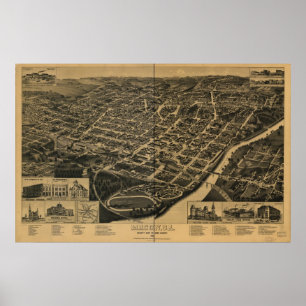 Póster Mapa Panorámico de la Antigua Georgia 1887