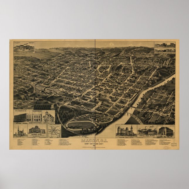 Póster Mapa Panorámico de la Antigua Georgia 1887 (Frente)