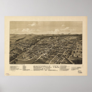 Póster Mapa Panorámico de la Antigua Texas 1886