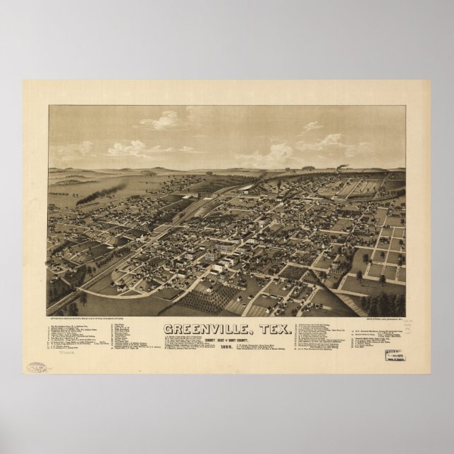 Póster Mapa Panorámico de la Antigua Texas 1886 (Frente)