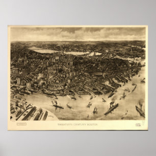 Póster Mapa Panorámico de la Antigüedad 1905 en Boston Ma