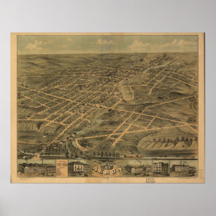 Póster Mapa Panorámico de la Antigüedad de Akron Ohio 187