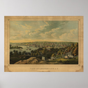 Póster Mapa Panorámico de la Antigüedad de Washington DC